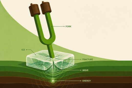 Diapason resonance experiment showing waves fracturing ice