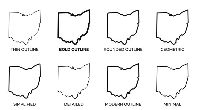 Various Ohio State Outline Styles Icon Set Including Thin, Bold, Rounded, and Geometric