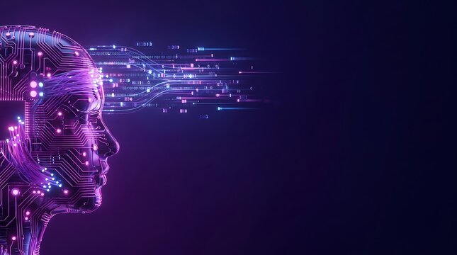 Futuristic Healthcare Innovation AI Brain Circuit Silhouette with Binary Data