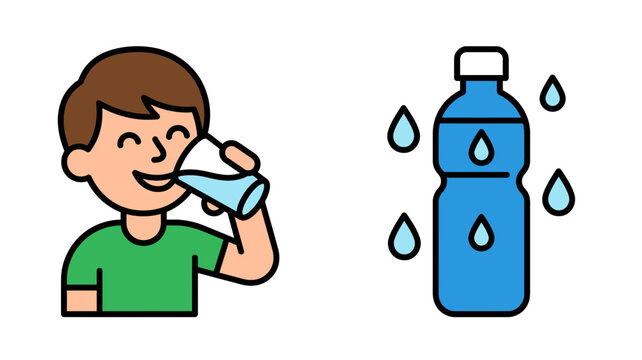 Boy drinking water from bottle happily Vector