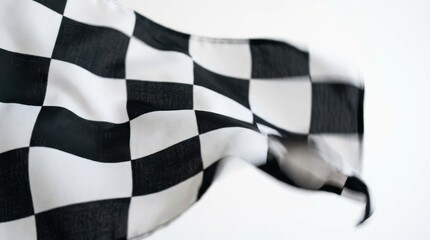 Fototapeta premium Waving checkered racing flag in motion against a bright white background