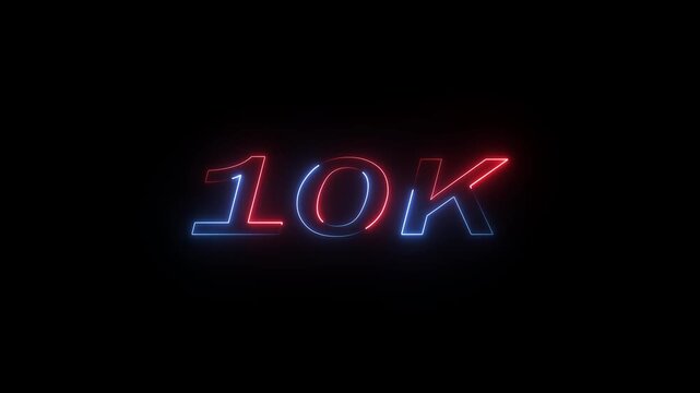 Glowing neon light 10k followers or subscribers celebration text animation on black background