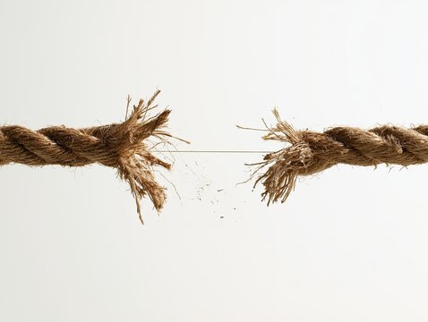 Close up of a thick rope fraying and breaking apart.