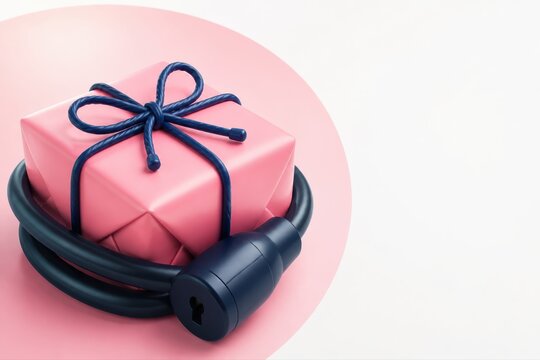 Locked Gift Box with Padlock on Pink 3D Background