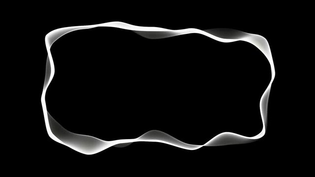 Abstract white line wave frame background. Futuristic glowing line loop border design. Minimalist modern smoke ring banner template.