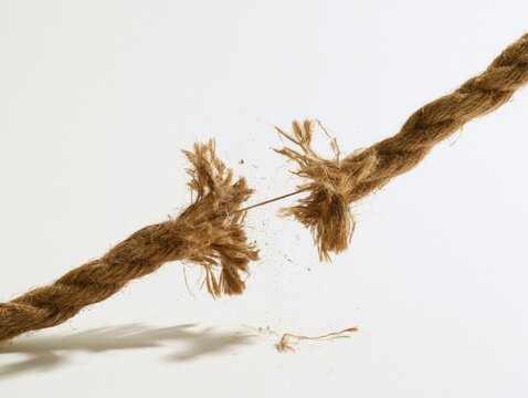 A frayed rope is about to snap, symbolizing stress and breaking points.