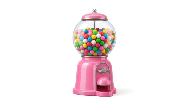 Retro pink gumball machine filled with colorful candy balls