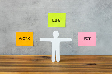 Work life balance and healthy lifestyle concept with white figure and colorful sticky notes...