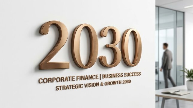 Metallic bronze 2030 numbers symbolizing corporate finance and business success