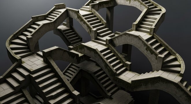 Surreal architectural loop of infinite stone staircases.