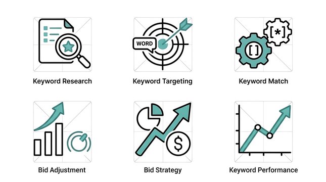 Digital Marketing and SEO Keyword Strategy Icon Set