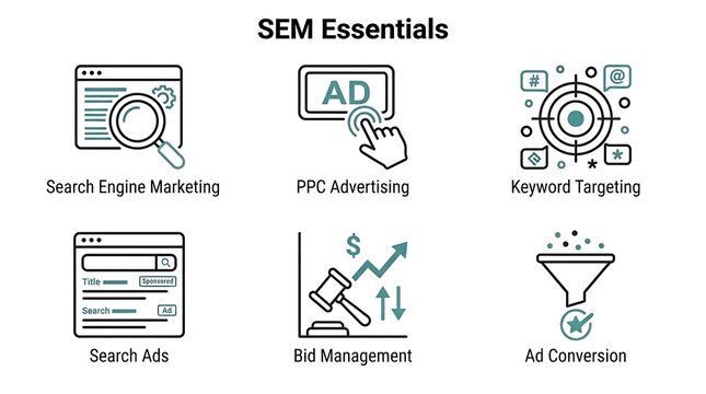 SEM Essentials Search Engine Marketing Icon Set