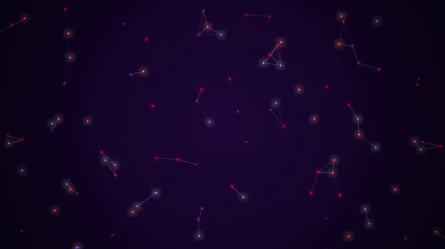 Neural network node pattern with red and purple glowing points and connecting lines concept for artificial intelligence, data connectivity, blockchain infrastructure, and distributed computing.