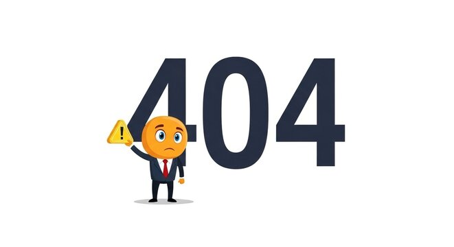 Cartoon Businessman with 404 Error Message and Warning Sign