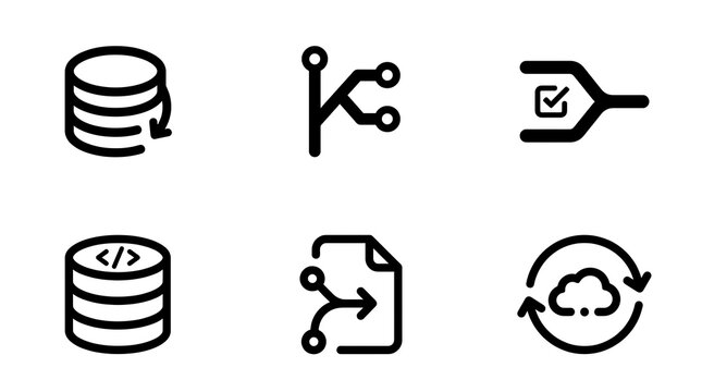 Software Development and Data Management Line Icon Set