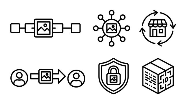 NFT and Blockchain Digital Art Line Icons Set