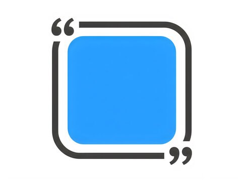 Blue square speech bubble icon with quotation marks for communication and chat design