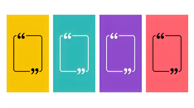 Colorful quote box templates with speech marks for social media and graphic design projects