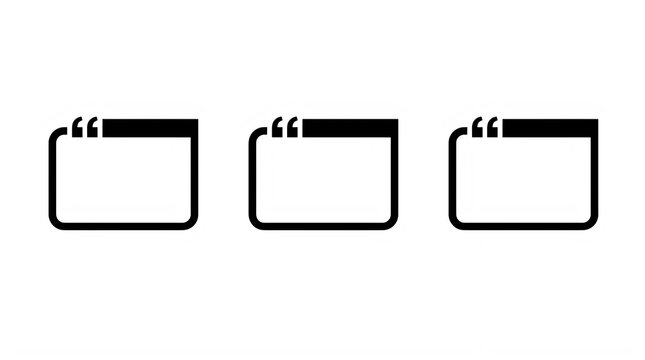 Three black quote box icons for testimonials and feedback design elements.