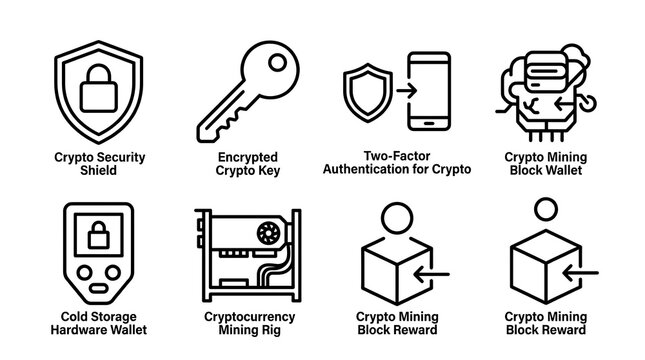 Crypto Security and Mining Technology Icon Set