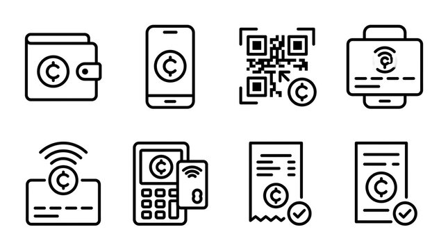 Digital Payment and Fintech Line Icon Set for Online Banking