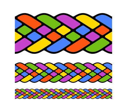 Colorful 5 Strand Braid Hair Rope Knot Border Frame  Seamless Pattern Vector Illustration
