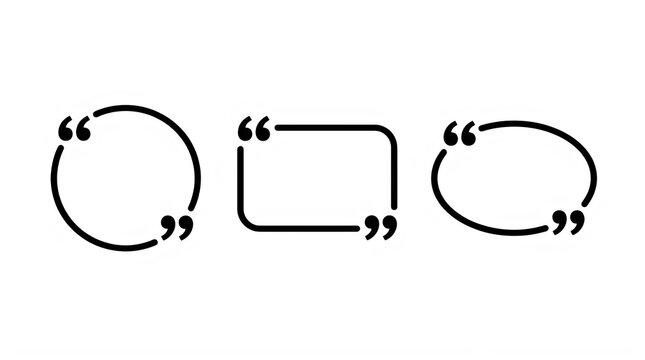 Set of black quote bubble frames with quotation marks for text and design elements.