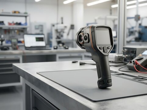 Handheld Thermal Imaging Camera on Workbench in Tech Lab