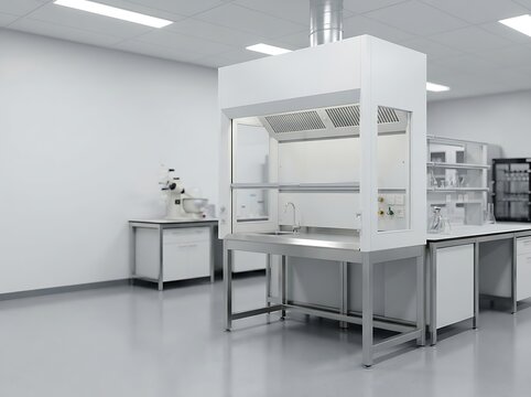 Modern Laboratory Fume Hood in Clean White Medical Facility Room