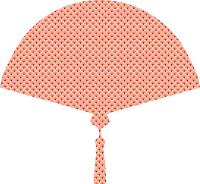 Traditional Asian hand fan silhouette filled with a repeating red and cream wave pattern, creating an elegant decorative cultural design.