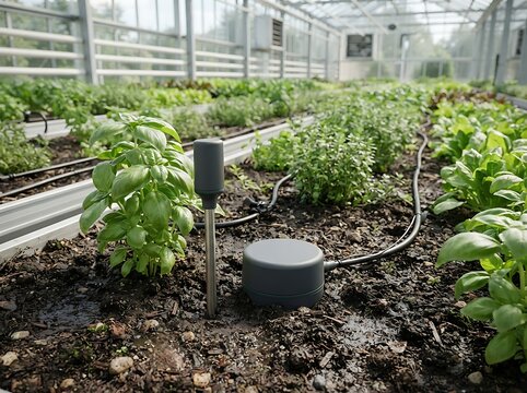 Smart Soil Sensor in Greenhouse Monitoring Fresh Basil Plant Growth