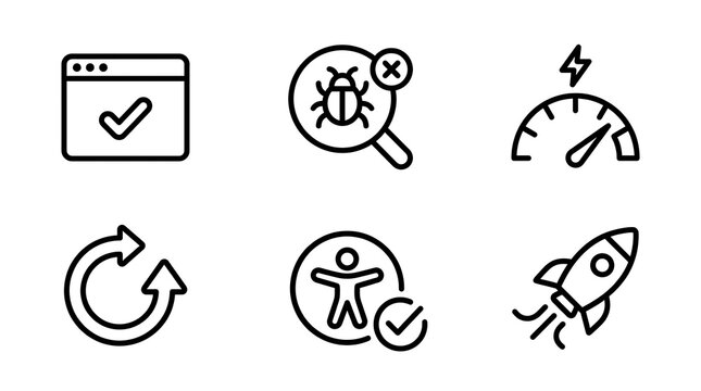 Software Optimization and Web Maintenance Line Icon Set