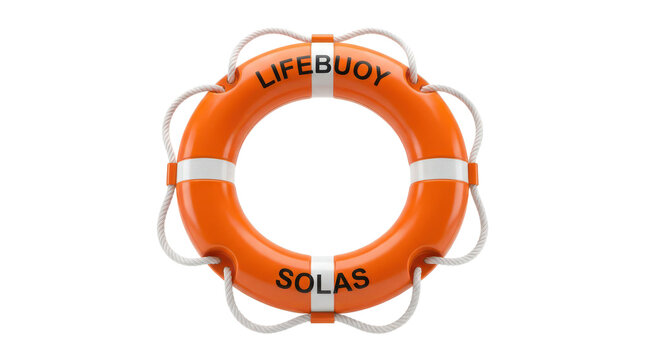 Orange lifebuoy with white reflective strips isolated on transparent background