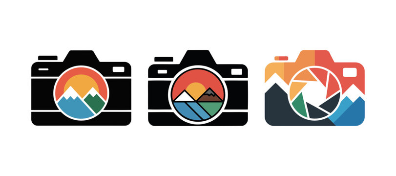 Camera icons with mountain landscape preview