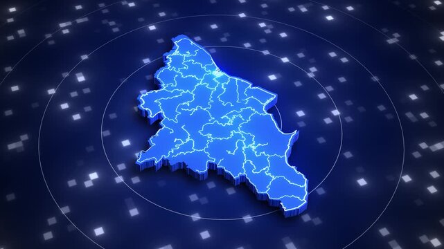 Tamil Nadu District Map Digital Futuristic AI Theme Infographic Neon Glow Effect Technology Geography Animation