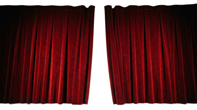 Red velvet stage curtains isolated on transparent background