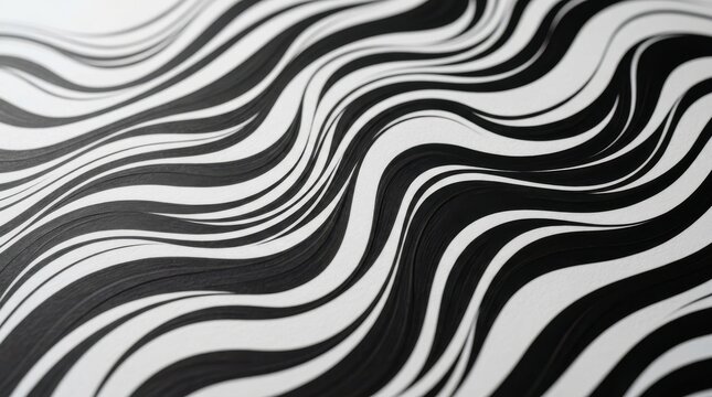 Abstract black and white wavy stripes pattern with a sense of depth and movement