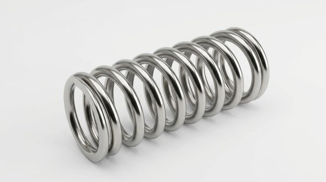 Shiny metallic coiled spring on a clean white background