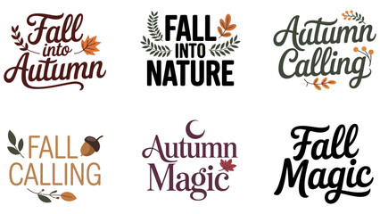 Obraz premium Autumn typography set, fall season quotes, 6 hand-lettered vector designs Editable Vector