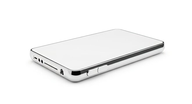 Sleek, modern white smartphone with a silver metallic border and ports, isolated on a clean white background.