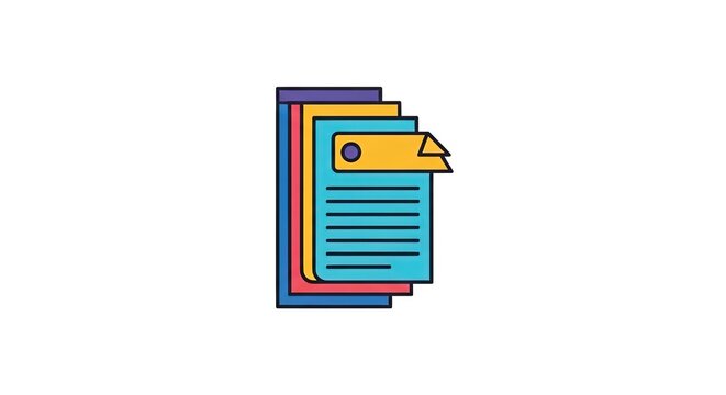 Stack of colorful documents or files with a bookmark, clean flat vector illustration on white background