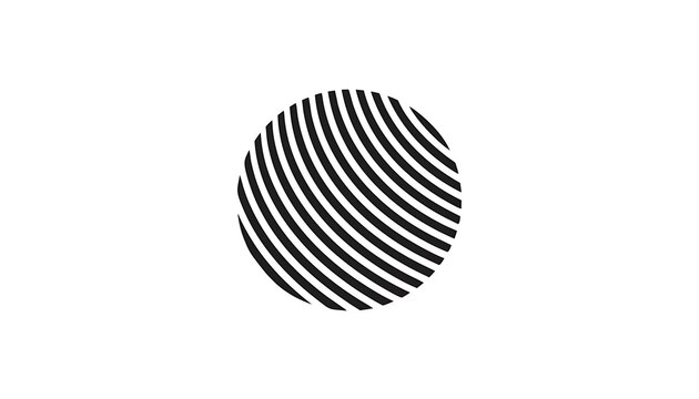 Abstract circular symbol with diagonal black lines on a clean white background.