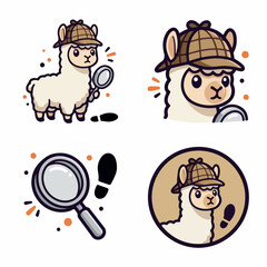 Fototapeta premium Cartoon Llama Detective with Magnifying Glass.