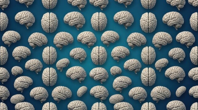 Pattern of human brains on a blue background, symbolizing thought and cognition