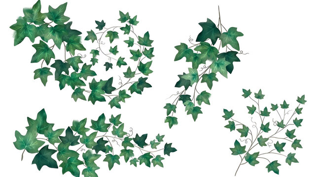 Watercolor ivy leaves set. Green vine vegetation illustration. Decorative botanical elements for design.