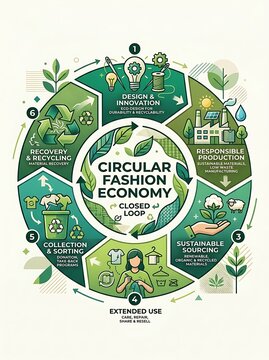 Circular fashion economy diagram showing sustainable closed loop