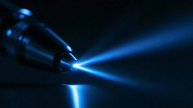 Precision Industrial Laser Nozzle Emitting Focused Blue Beam