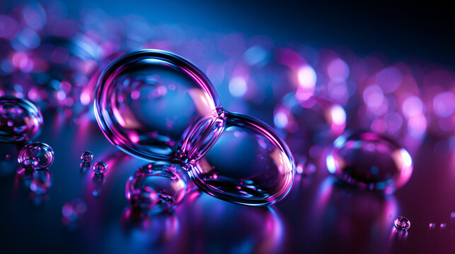 Macro Abstract Glowing Liquid Droplets with Neon Purple Light
