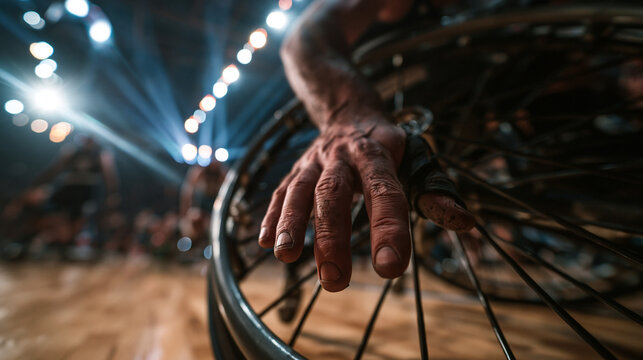 Close Up of Athlete Hand on Sports Wheelchair Rim