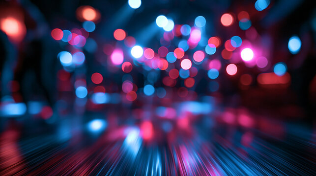 Abstract Nightclub Bokeh Lights Background with Reflective Surface